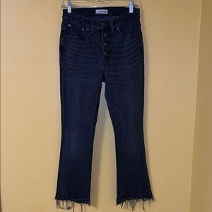Madewell Dark Indigo Flare Jeans with Frayed Hem